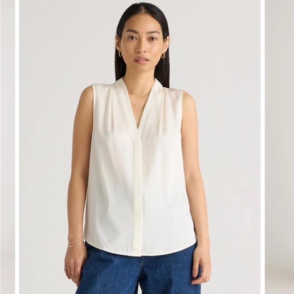 Quince Washable Stretch Silk Sleeveless Blouse in Ivory size XL - Picture 1 of 6